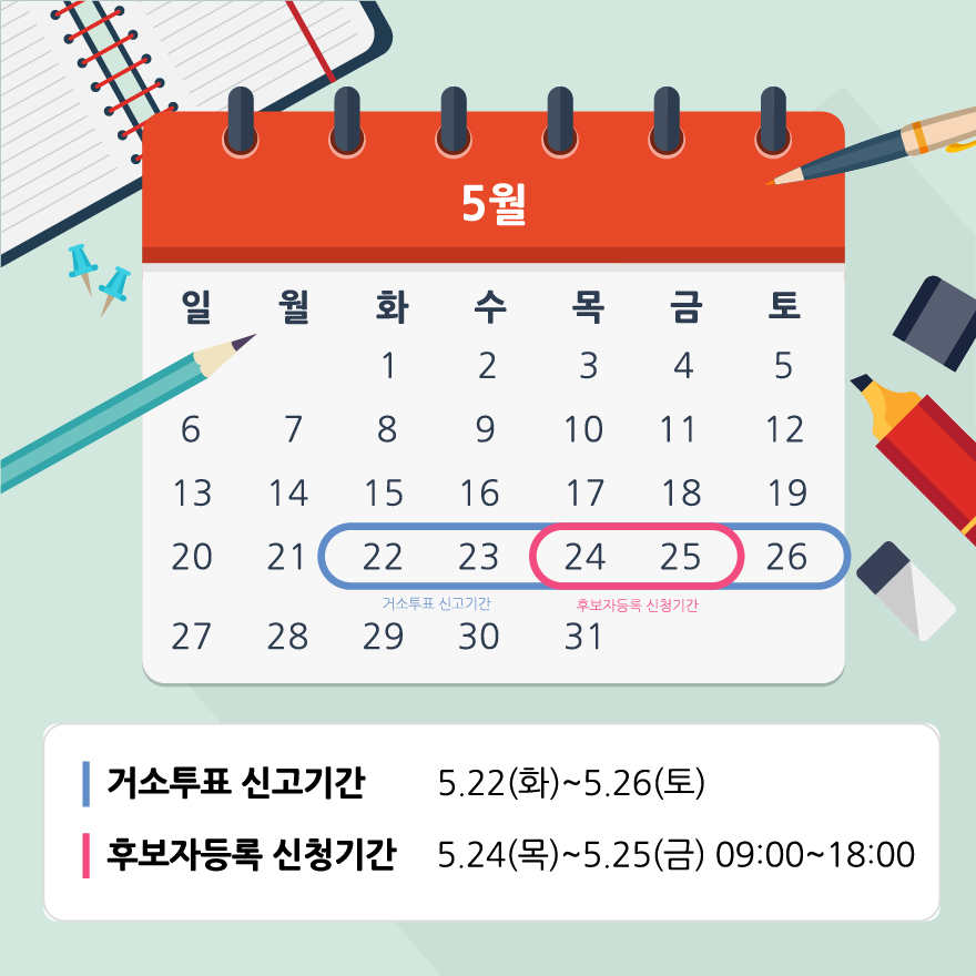 거소투표 신고기간, 후보자등록 신청기간 - 자세한 이미지 설명은 본문의 내용을 참고하시기 바랍니다.