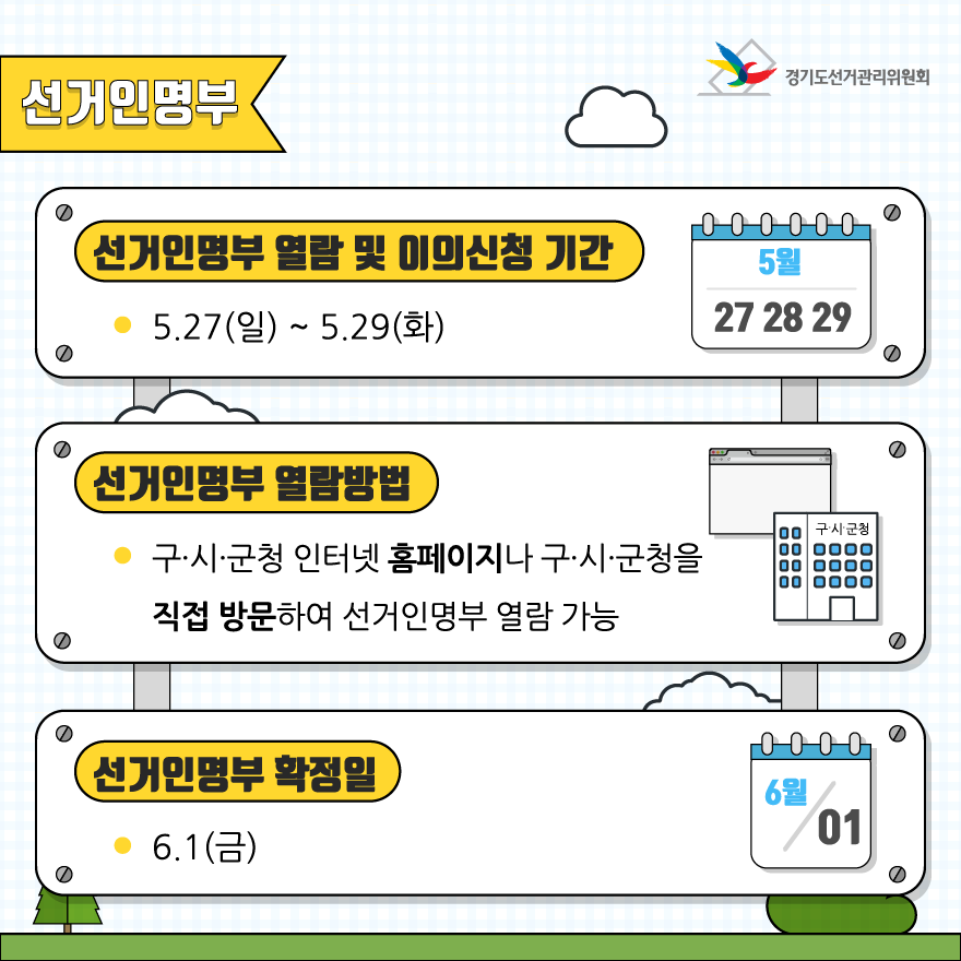 선거인명부 열람 및 이의신청 기간 - 자세한 이미지 설명은 본문의 내용을 참고하시기 바랍니다.